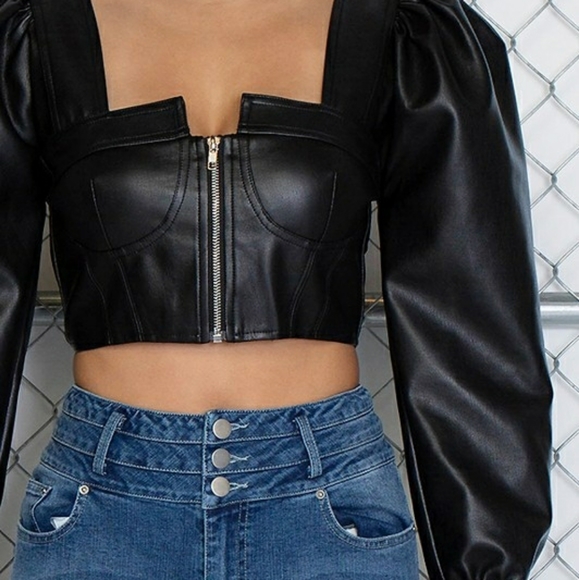 Vegan Leather Crop Top - Picture 3 of 5